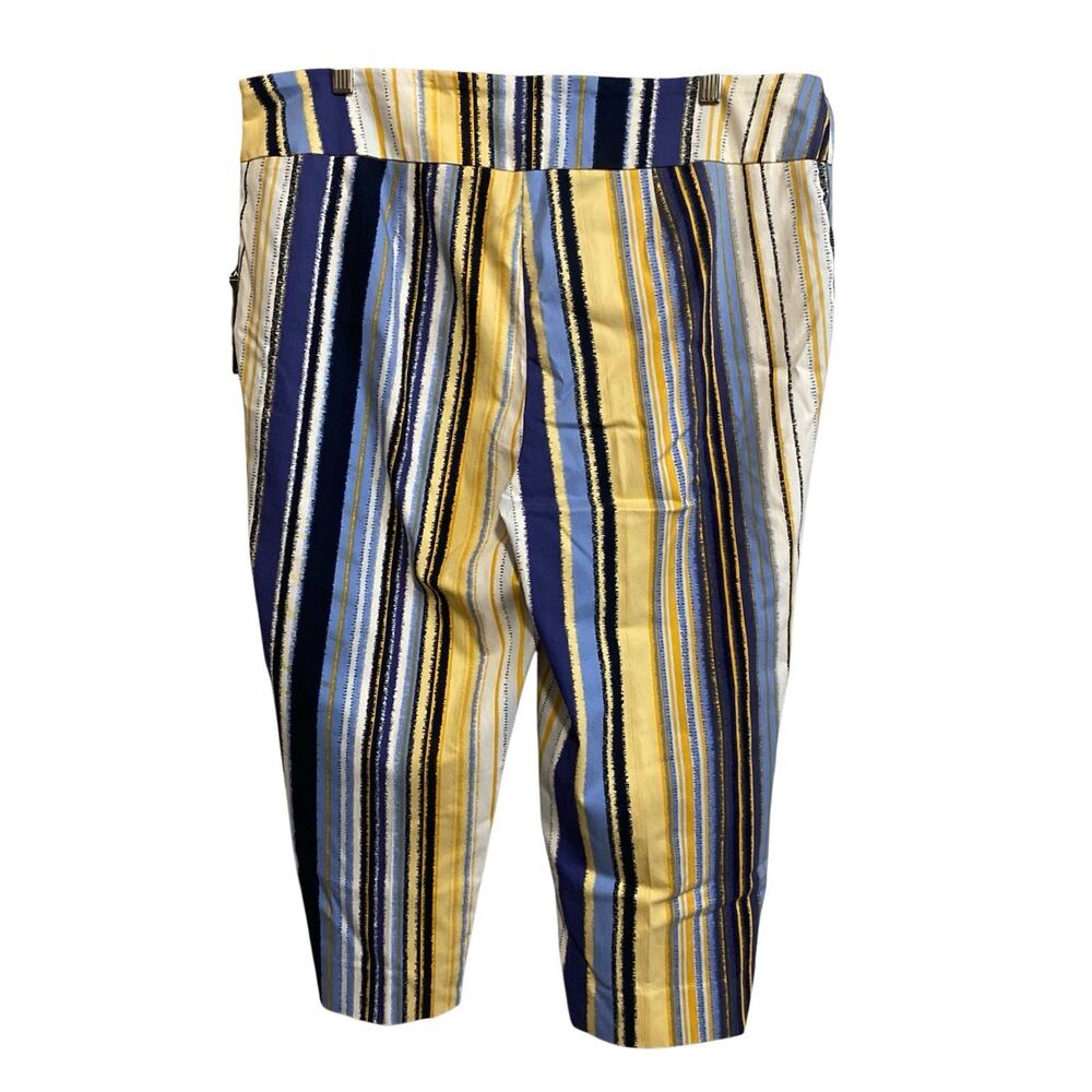 Zac & Rachel Amber Blue Yellow Striped Capri Pants Plus Size 18W Stretch Pull On